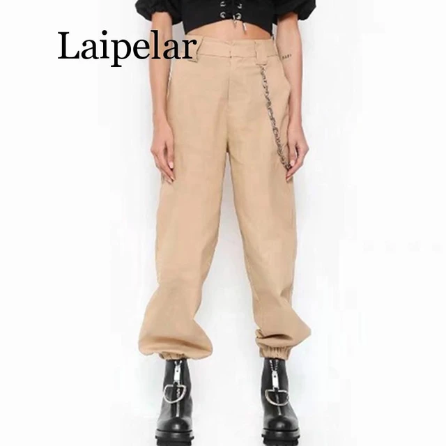 Army Green Cargo Pants for Women High Waist Pant Big Pockets Punk Joggers  Gothic Girls Casual Satin Pants Spring Autumn 2023