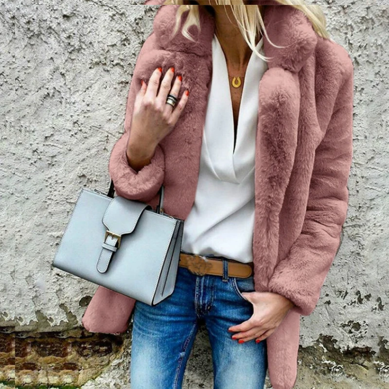 Streetwear Women Coat Shaggy Blends Warm Winter Plush Teddy Wool Party Female Plus Size Open Stitch Overcoat Solid Outwear M0289 Streetwear Women Coat Shaggy Blends Warm Winter Plush Teddy Wool Party Female Plus Size Open Stitch Overcoat Solid Outwear M0289