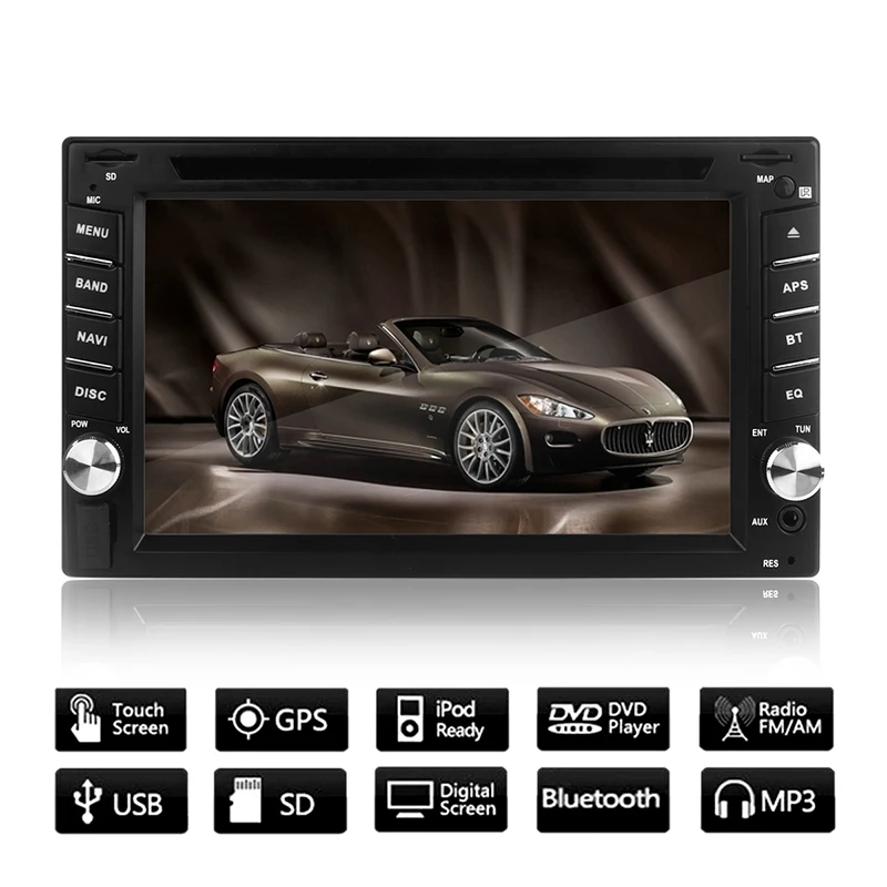 

TiOODRE 6.2" HD Touch Screen 2DIN Bluetooth Car Stereo DVD Player Radio Stereo MP5 USB SD + Camera European Map