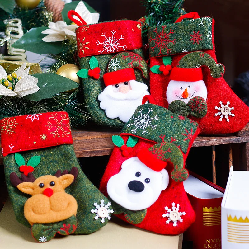 

Lovely Little Christmas Sock Kids Gift Santa Claus Snowman Elk Gift Box Candy Bag Xmas Tree Decor New Year Christmas Decorations