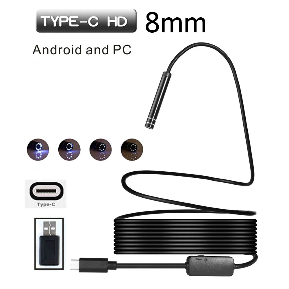 

8mm 1/3/5Meters USB TYPE-C Inspection Endoscope Camera 6LED HD for S8 LG G5/G6/V20 Pixel P9/P10 Oneplus 2/3/3T Android Phone