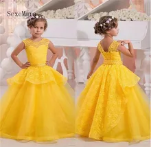 Princess Yellow Flower Girl Dresses Lace Kids Christmas Evening Dress Ball Gown Pageant Dress Communion Dresses Princess Yellow Flower Girl Dresses Lace Kids Christmas Evening Dress Ball Gown Pageant Dress Communion Dresses