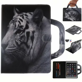 

Tablet Case For iPad Mini 4 Cover Handle Flip Cover Stand Leather Wallet Coloured drawing Tiger Lion wolf Coque For iPad Mini 4