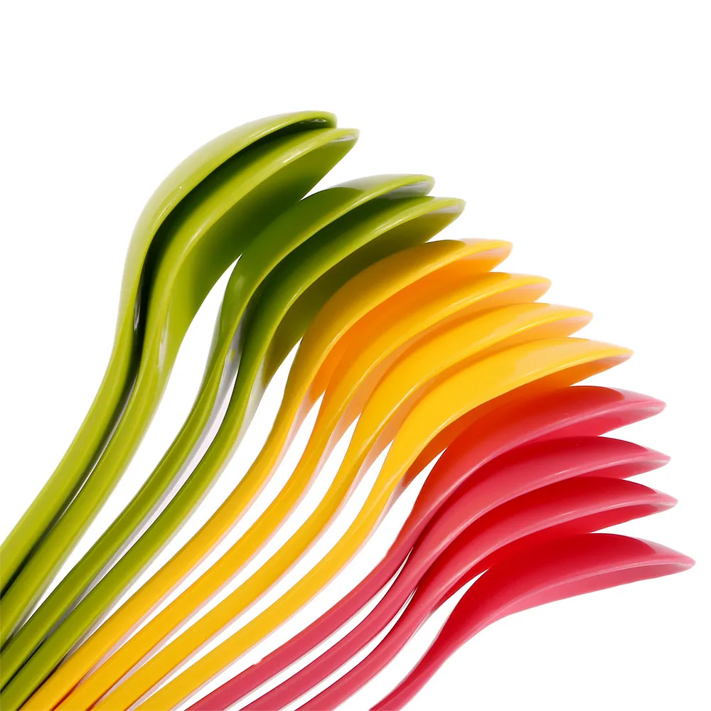 New Lovely 12 Pcs/lot Baby Toddler Feeding Spoon Safe Plastic Baby Training Eating Spoon Set Food High Quality Eating Training