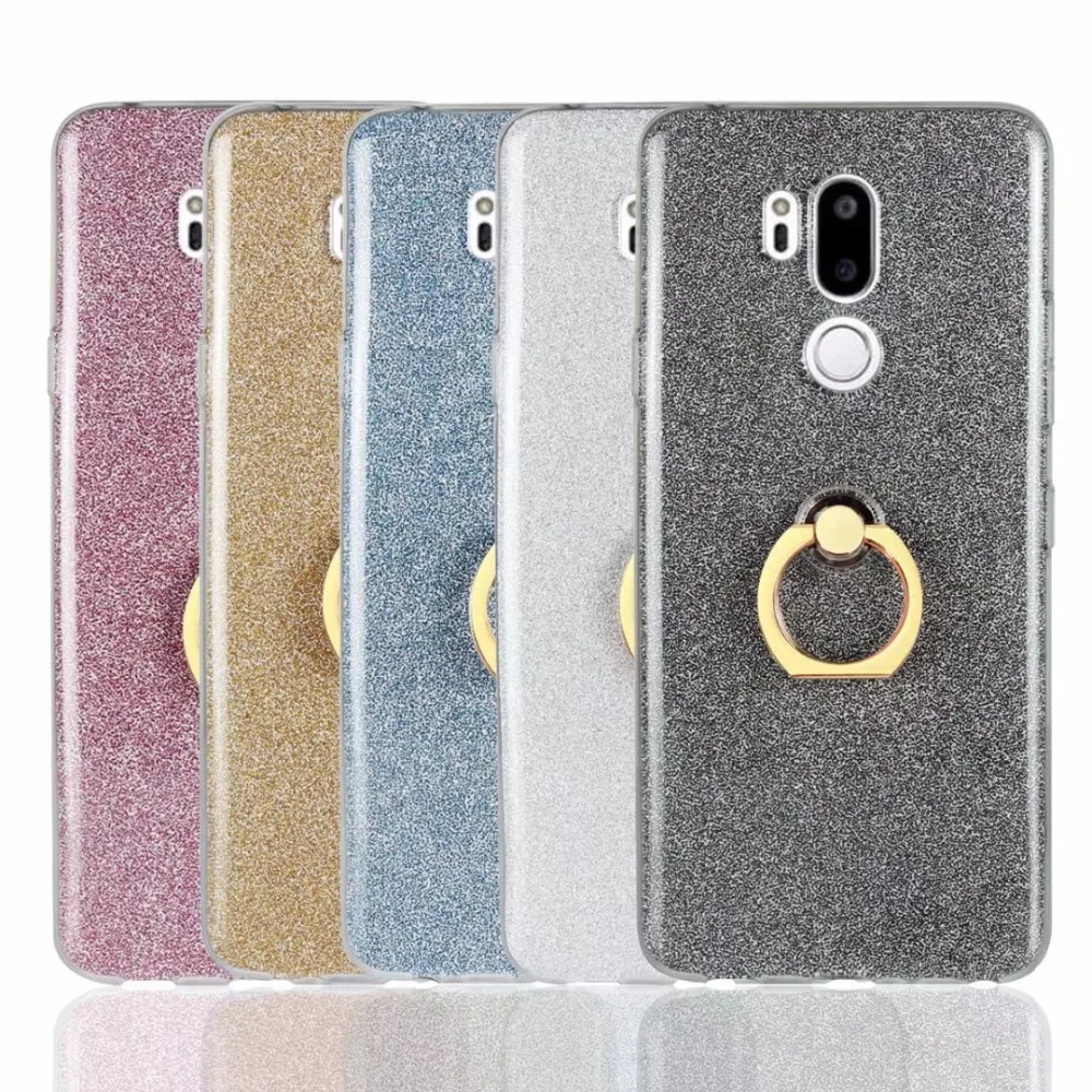 

Glitter Bling Stent Flash Transparent With Ring TPU Case For LG G7 G6 G5 G4 G3 Case Protection Back Cover Fundas Coque Capa