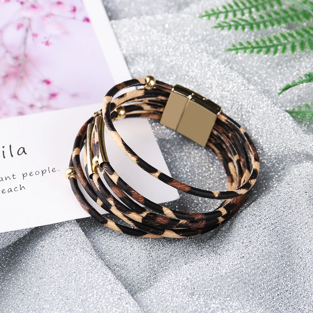 1Pcs Leopard Leather Bracelets For Women Fashion &amp Bangles Elegant Multilayer Wrap Wide Bracelet Jewelry | Украшения и