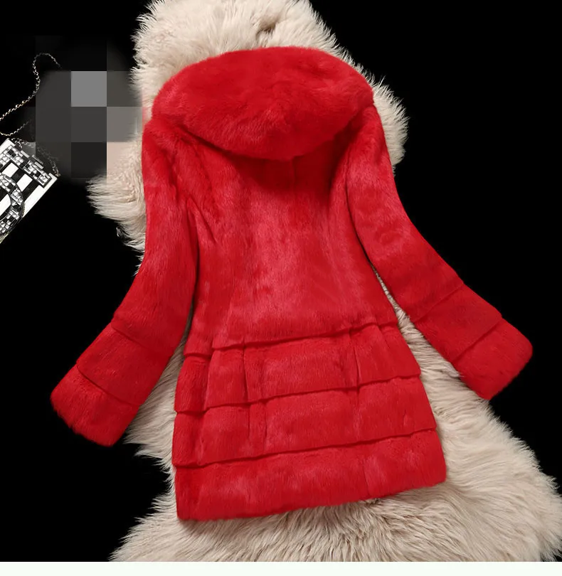 Новое поступление, шуба из натурального кроличьего меха с шапкой, женская меховая куртка из кроличьего меха, зимние меховые жилеты, большие, F848