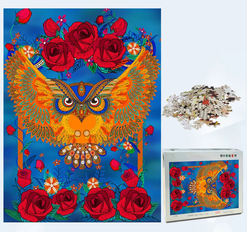 MOMEMO Сова и Роза деревянный пазл для взрослых головоломки 1000 шт. игрушка Цвет Абстрактная живопись головоломки Развивающие игрушки lля