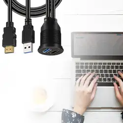 USB 3,0 и HDMI к HDMI + USB3.0 AUX расширение тире Панель Водонепроницаемый автомобиля заподлицо кабель для автомобиля лодка и мотоциклов 3ft