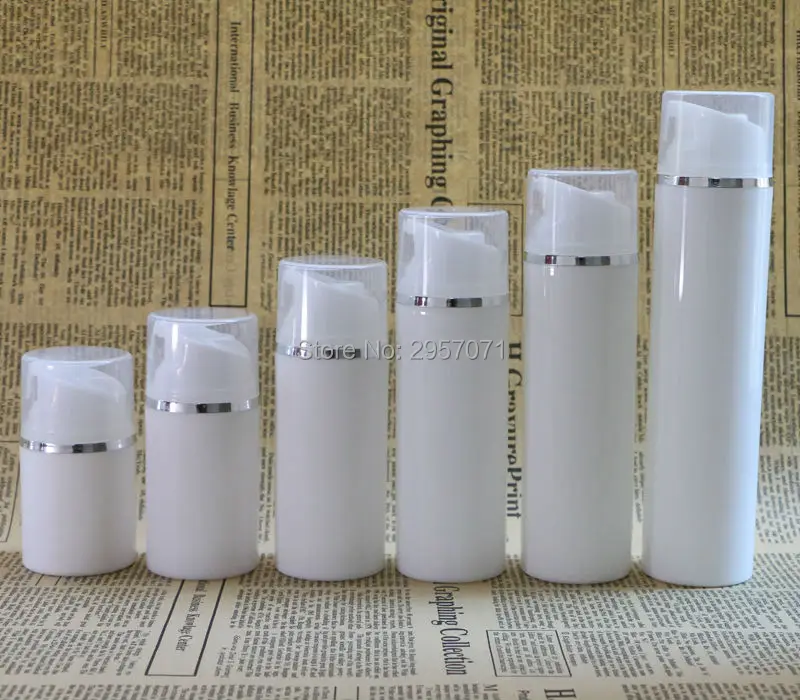

30ml 80ml Transparent Cap White Plastic Airless Pump Bottles Silver Line Maquiagem Empty Cosmetic Containers Packaging Bottles