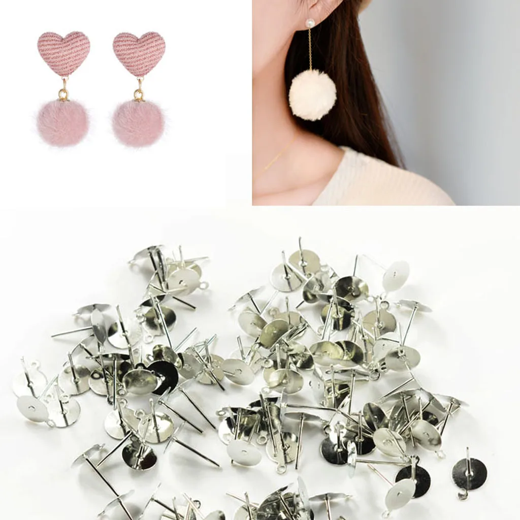 100Pcs Fashion 10x12mm Flat Pad Earring Post Ear Stud Post DIY Beads Holder Pearl Base Jewelry Findings Craft Making Accessories