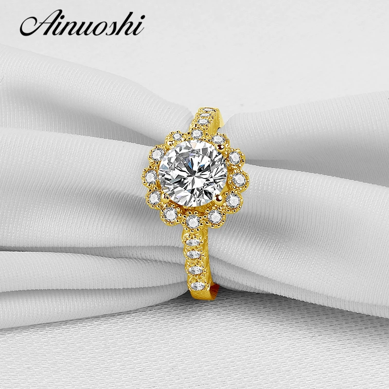 

AINUOSHI 10K Yellow Gold Princess Halo Ring 2ct Simulated Sona Diamond Wedding Ring Engagement Jewelry Women Bridal Band Gift