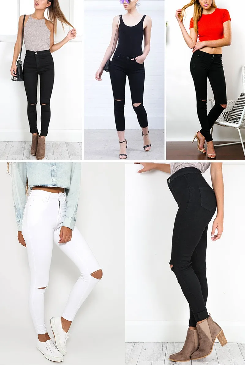Черные, белые, модные, с высокой талией, рваные джинсы для женщин, плюс размер, джинсы с дырками, джинсовые штаны, стрейчевые, облегающие джинсы для женщин
