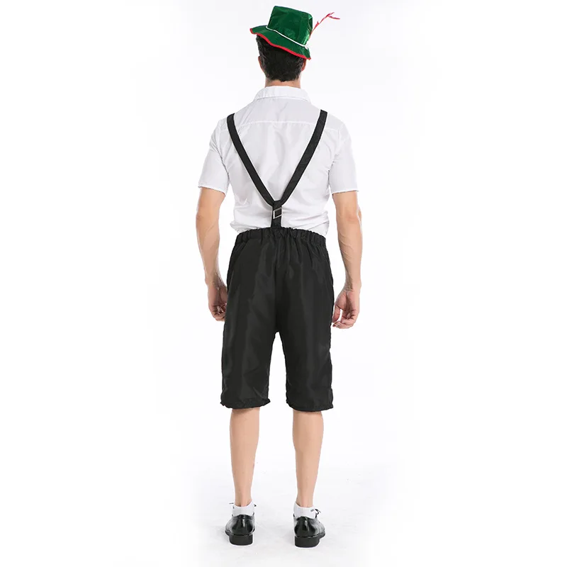 Lederhosen Октоберфест костюмы для мужчин белый топ традиционное немецкое баварское пиво мужской косплей Хэллоуин, праздничная Вечеринка Одежда