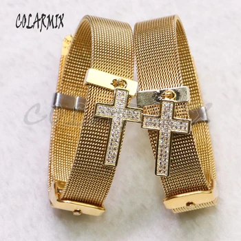

5 pieces Cross bangles watch bangles adjustable jewelry rainbow zircon adjustable fashion vintage Gem jewelry for women 5246