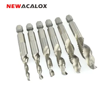 

NEWACALOX 1/4'' Hex HSS High Speed Steel Thread Spiral Screw M3 M4 M5 M6 M8 M10 Metric Composite Tap Twist Drill Bit 6PCS/SET