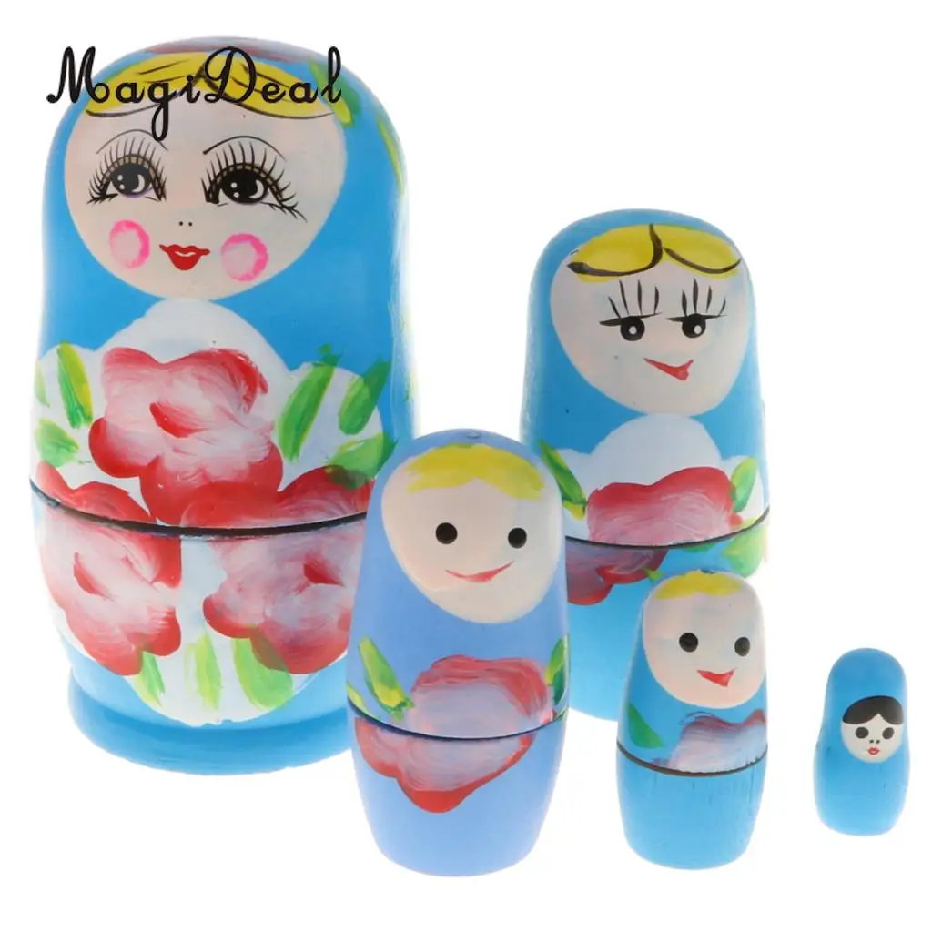 5PCS Wooden Russian Nesting Dolls Matryoshka Stacking Nested Dolls Toys Christmas Gifts Home Decoration for DIY Hand Painted