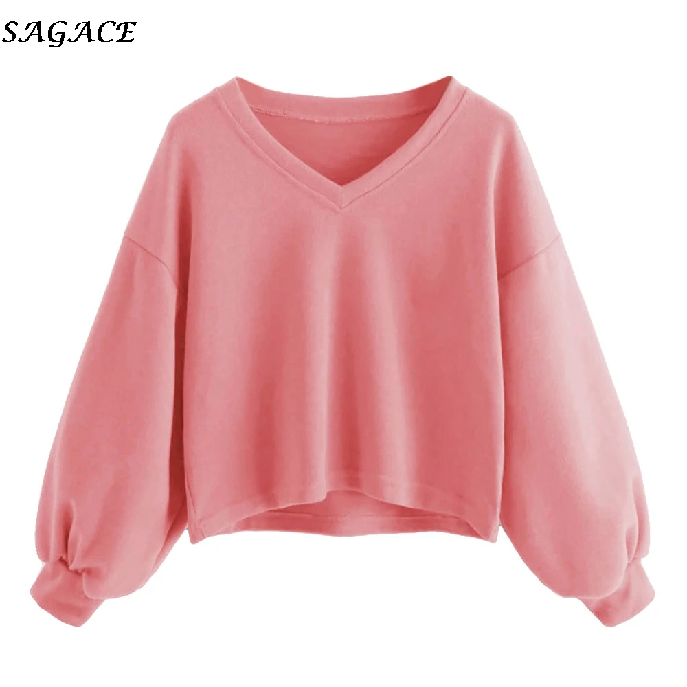 SAGACE 2018 Autumn Winter Sweatshirt Solid color long