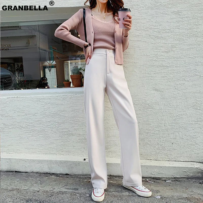 

2019 New Loose Straight Women Suit Pants Casual Pockets Full-length Pants OL Elegant Female Trousers pantalon femme