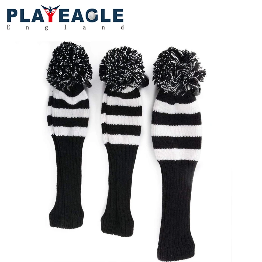 PLAYEAGLE 3pcs/set Golf Knit Cover Pom Pom Sock Covers Driver Fairway