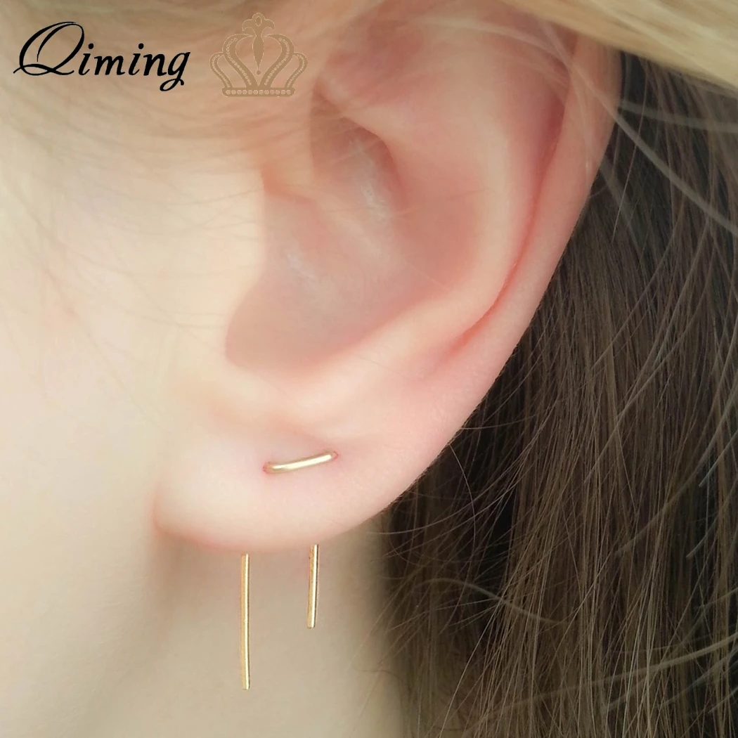 Us 0 64 50 Off Qiming Double Piercing Simple Earrings Lobe Gold Threader Two Hole Staple Long Women In Hoop Us 0 64 50 Off Qiming Double Piercing Simple Earrings Lobe Gold Threader Two Hole Staple Long Women In Hoop