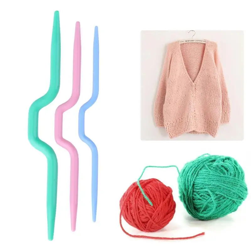 3pcs/set Plastic Twist Curved Needles Scarf Sweater Knitting DIY