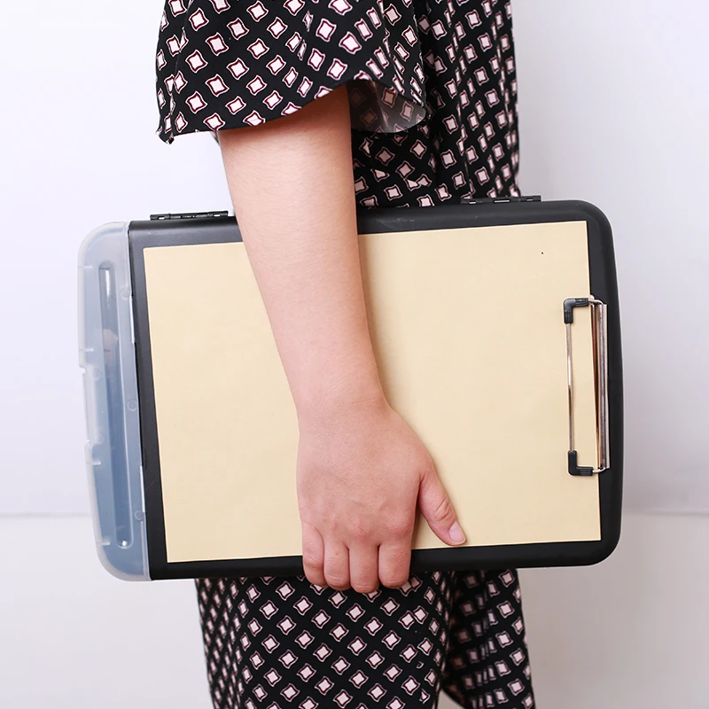 1PCS Black Classic Multifunctional File Organizer Plastic Clipboard Box