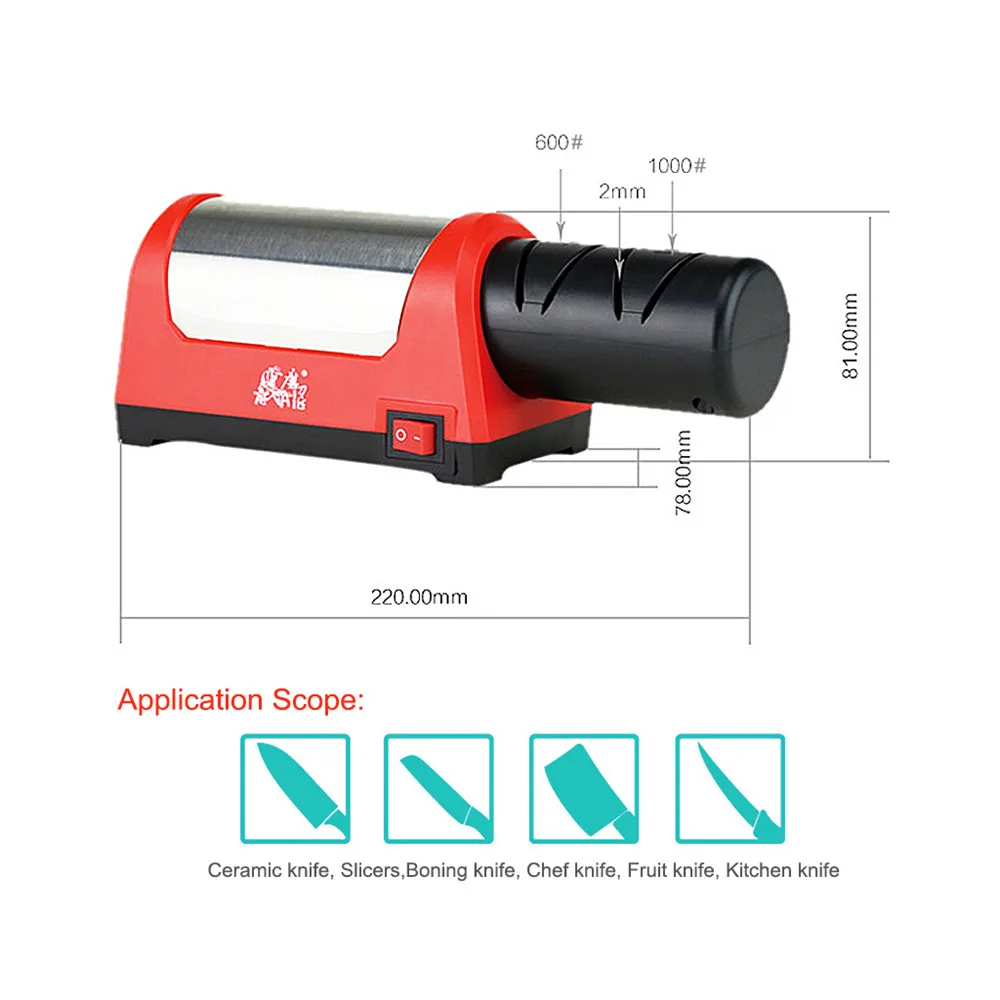 GRINDER Kitchen Sharpening Stone Two Stages Diamond Kitchen Knife 2 slot Electric Diamond Steel Ceramic Knife Sharpener EU plug02