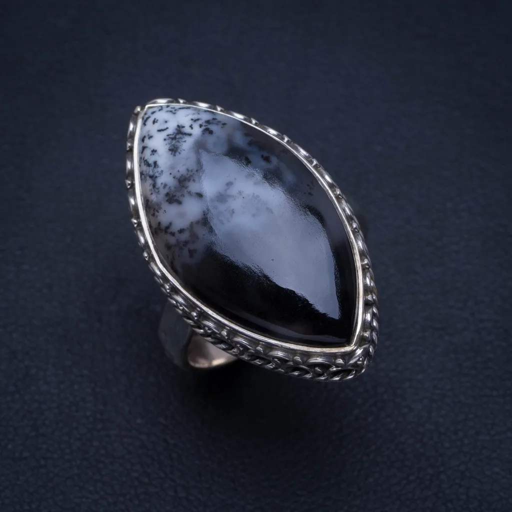 

Natural Dendritic Opal Handmade Unique 925 Sterling Silver Ring 7.5 A4121