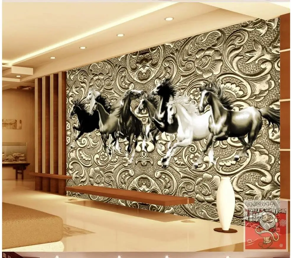 3d Wallpaper For Room Horses Living Room Backdrop Bronze Relief Mural