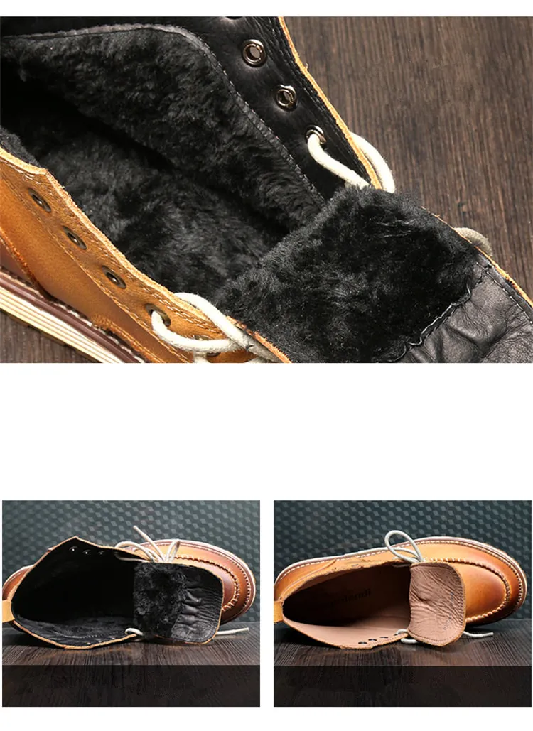 Высокое качество; мужские ботинки для верховой езды из натуральной кожи на шнуровке с круглым носком; очень теплые плюшевые зимние ботинки