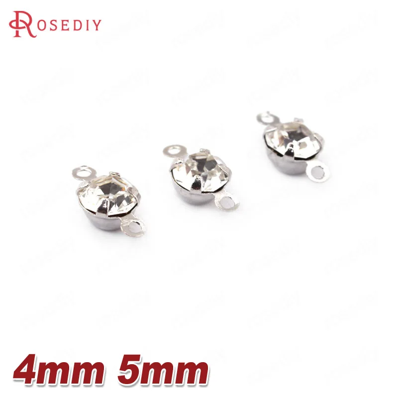 

50PCS 4MM 5MM Imitation Rhodium Brass and Glass 2 Holes Rhinestone Connect Charms Diy Jewelry Findings Earrings Accessories