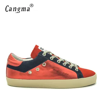 

CANGMA Mens Retro Shoes Flats Cow Suede Shoes Genuine Leather Red Shoes For Men Brand Footwear Men Sneakers Trainers Plus Size