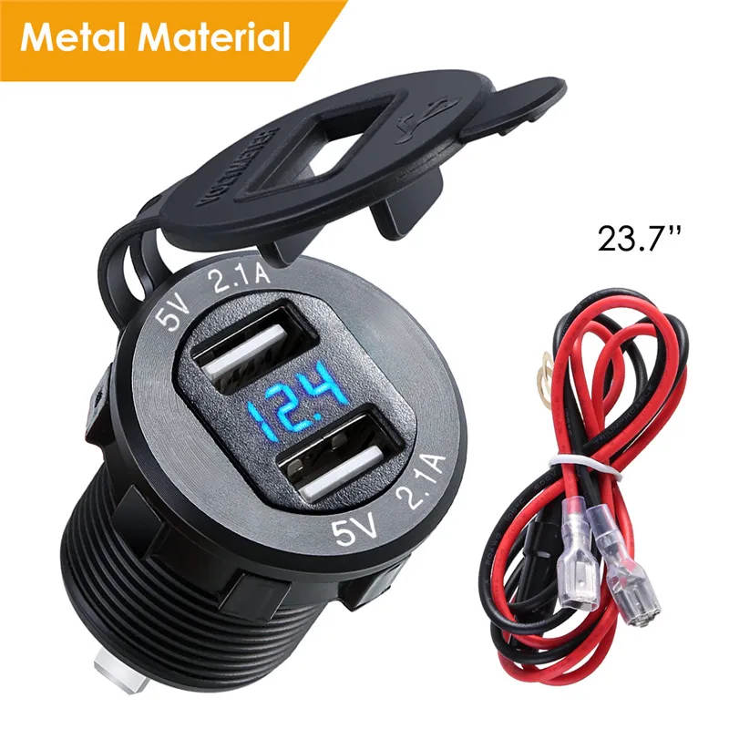 

Universal Aluminum Alloy Waterproof Car Charger 5V 4.2A Dual USB Charger With LED Voltmeter Display 10A Fuse For Car Motorcycle