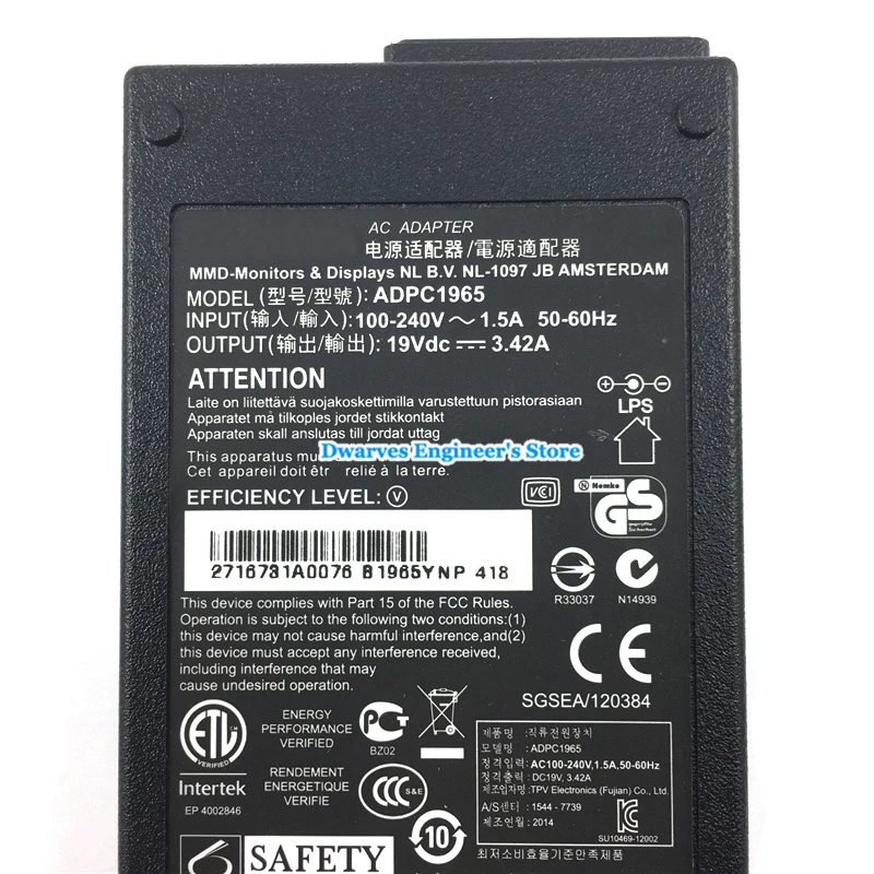 Блок питания ADPC1965 19 в 3 42 А 65 Вт для ЖК монитора Philips 247E4QSD 247E4QHSD S220E2ANW/93 S220E2A