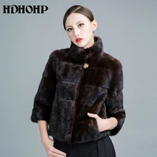 HDHOHP 2017 New Real Mink Fur Coats Of Women Genuine Good Quality Fur Vest Warm Winter Natural Mink Fur jackets