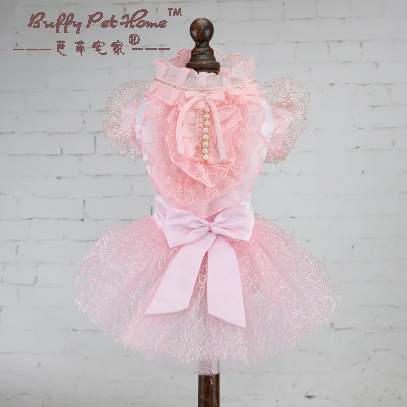 

Cotton Princess Bow Lace Wedding Girl Female Dog Dress Chihuahua Clothing For Dogs Puppy Dog Cat Pet Clothes Apparel XS-XL