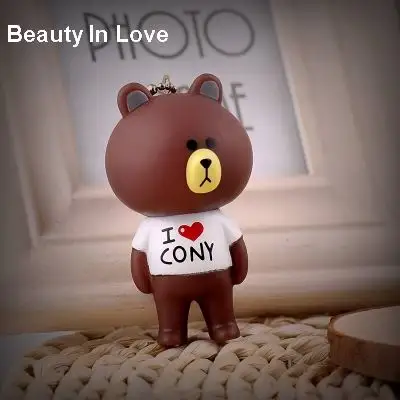 

Cute Cartoon Bear Brown & Bunny Cony Animal Kiki Keychain Women Leather Strap Metal Key Chains Car Bag Pendent Charm D40