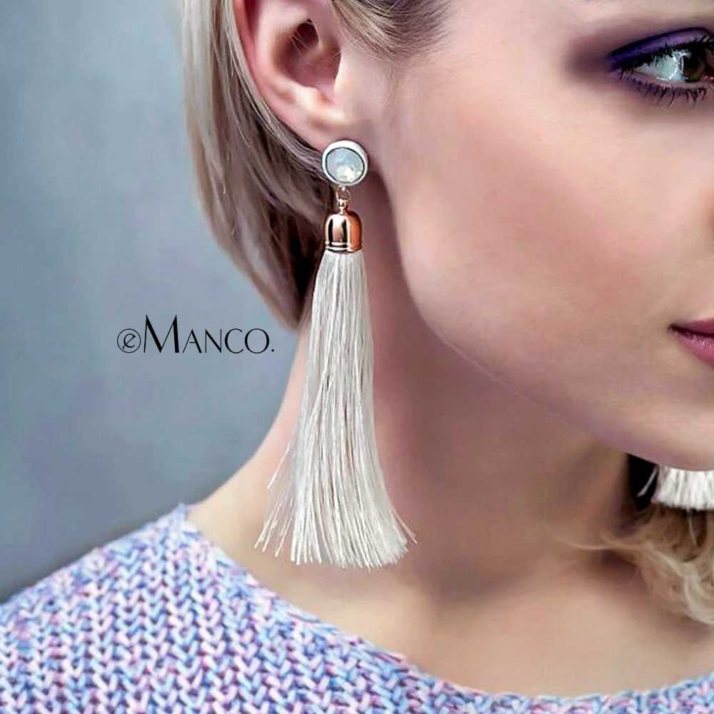 

eManco Wholesale Tassel Hanging Crystal Earrings White Color Trendy Long Dangle Drop Earrings for Women Fashion Jewelry