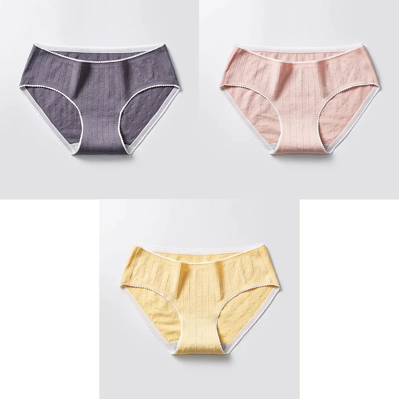3 Pcs Cotton Briefs Woman Panties Low Waist Breathable Antibacterial Female Panties Brand Quality New Briefs Underwear For Women - Цвет: DarkGrey Pink Yellow
