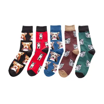 

Newest mens happy socks high-quality cotton funny socks animal dog series men's big size crew sock cartoon couple sock