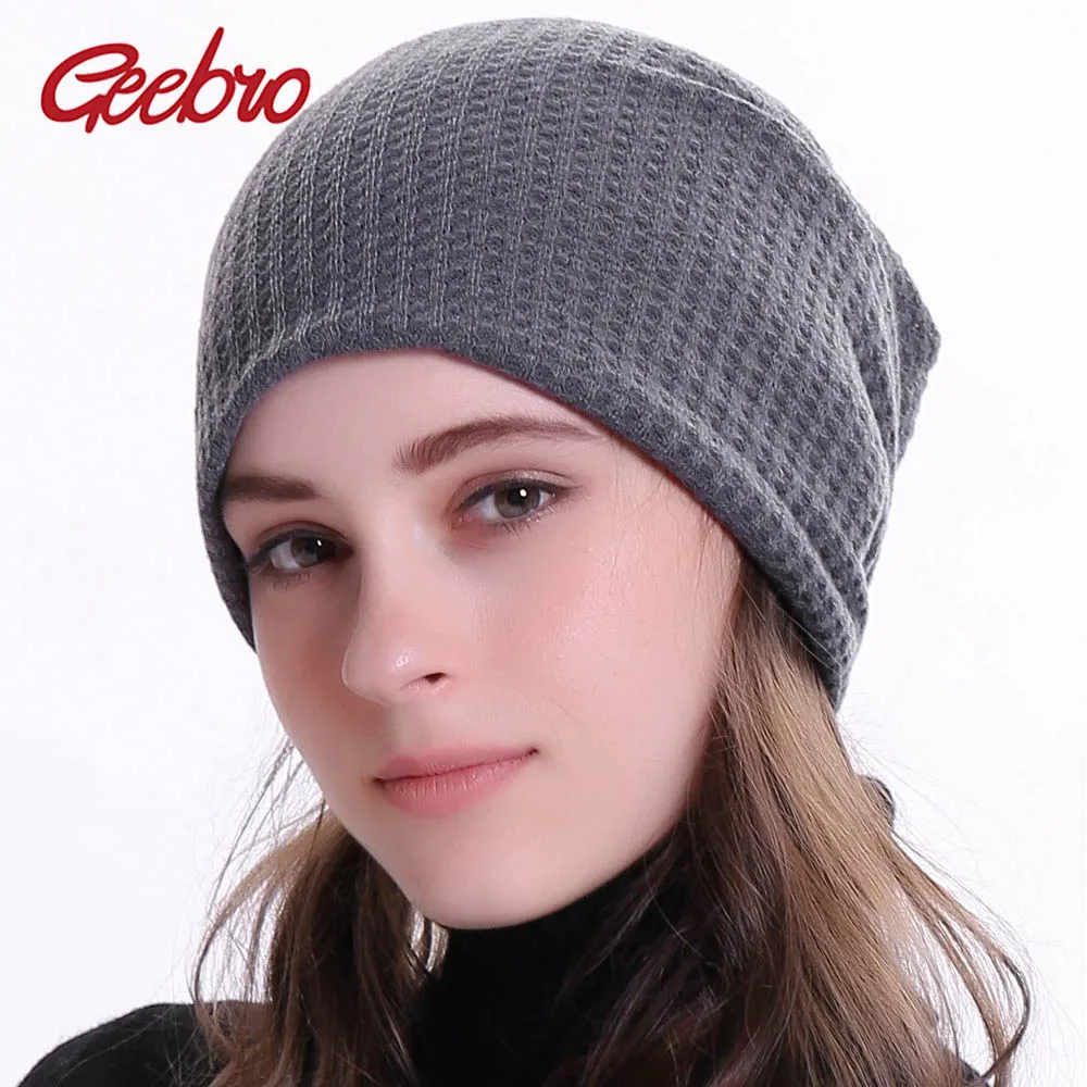 

Geebro Winter Women's Bonnet Beanies Cotton Solid Stripe Hats For Ladies Soft Comfortable Autumn Skullies Beanie Cap DQ410M