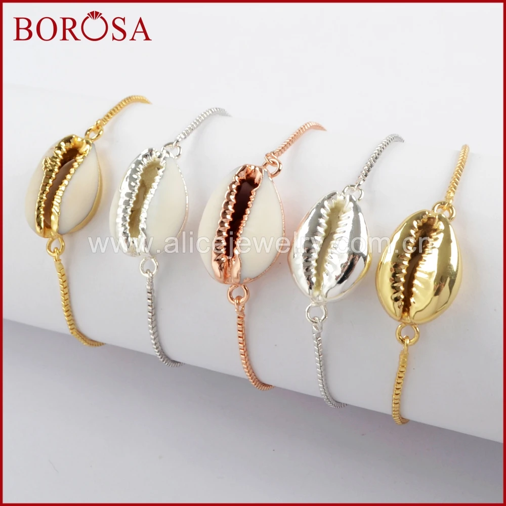 Регулируемые браслеты BOROSA из натуральной раковины Cowrie модные бриллиантовые