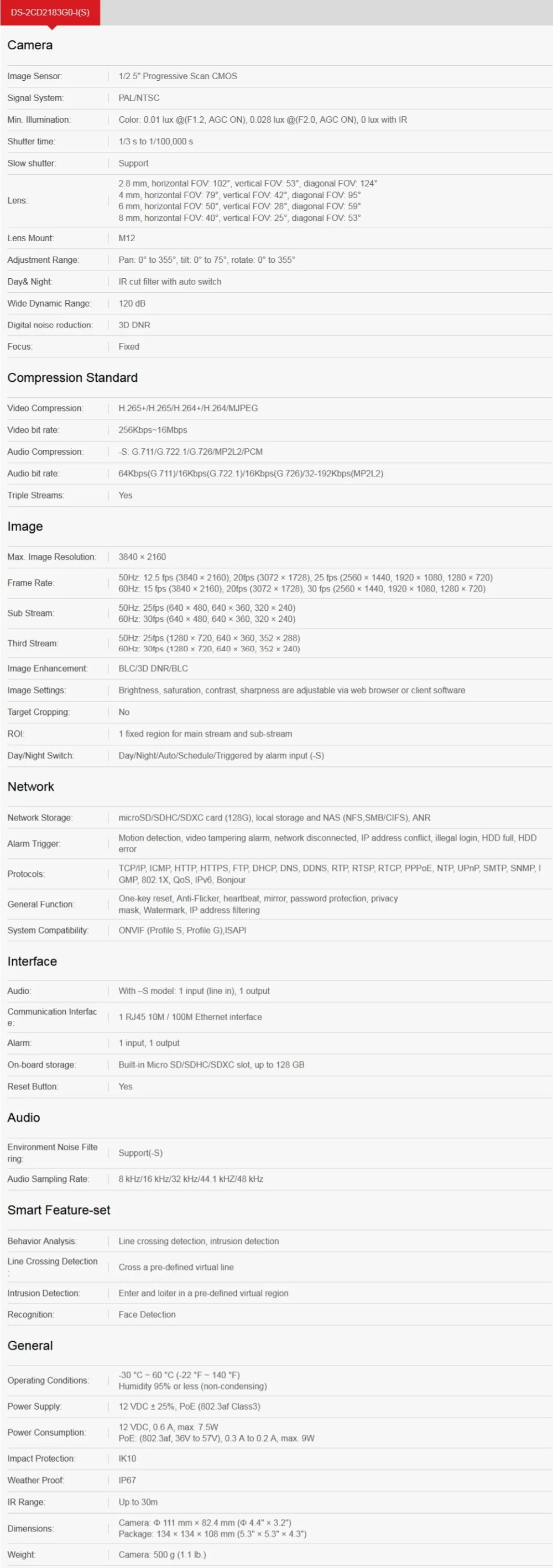 DS-2CD2183G0-I(s) Specifications