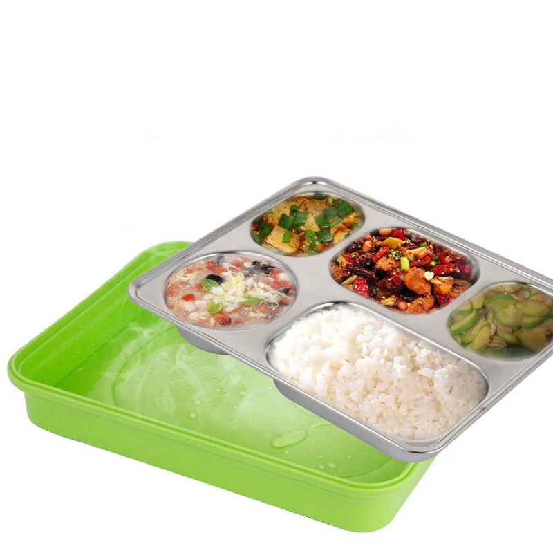 4 цвета прямоугольной Bento Box Еда хранения Термальность обед коробок Нержавеющая сталь японский Портативный пикник с Посуда комплект