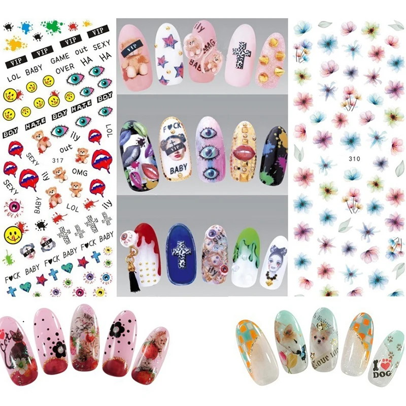 

Meet Across 1 Sheet 3d Water Transfer Nails Art Sticker Element Line Figures Design Nail Wraps Sticker Tips Manicura Nail Decals