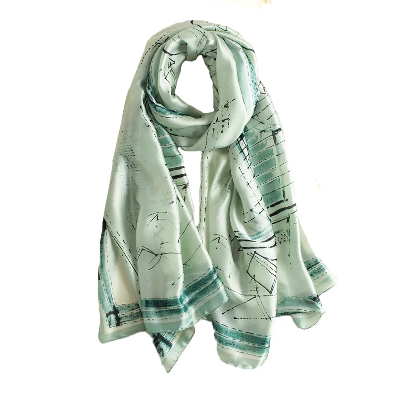 Gh006green Хиджаб платок на голову женский модный длинный шелковый шарф для леди Европейский дизайн классический бренд роскошный длинный платок с принтом - Цвет: Gh006green