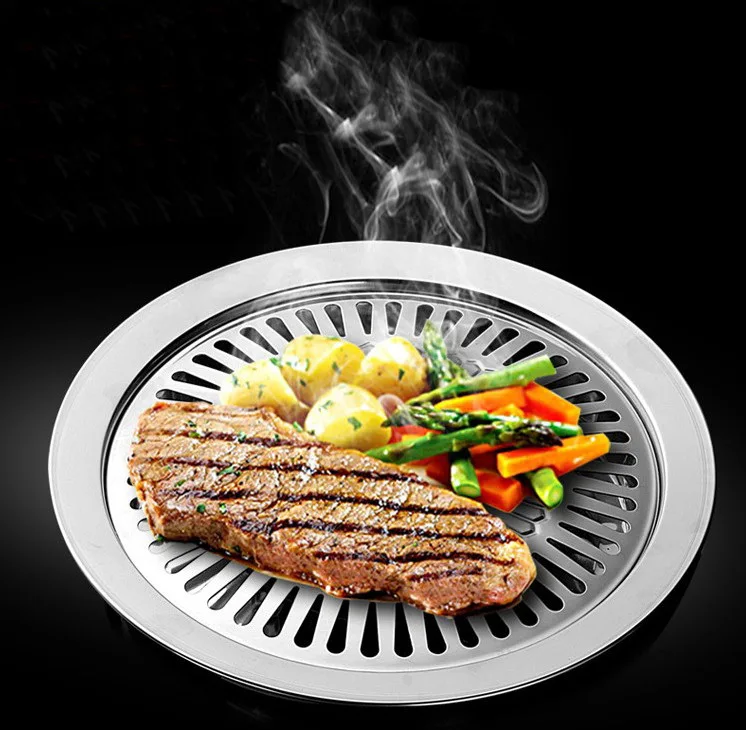 

Smokeless Indoor Barbeque Grill, Stainless Steel thicken Barbecue Pans, BBQ Roasting Grill Plate, Indoor Cooking
