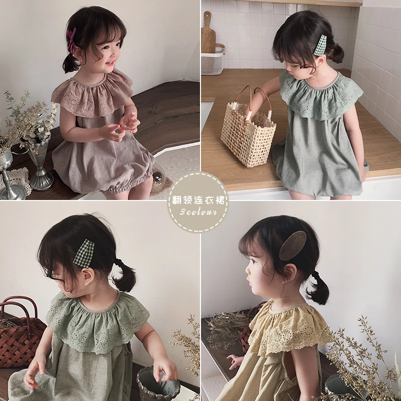 

Children Girls Summer Princess Lace Dress New Baby Sleeveless Cute Cotton Petal Sleeve Straight Doll Shirt Dresses Kids Clothes