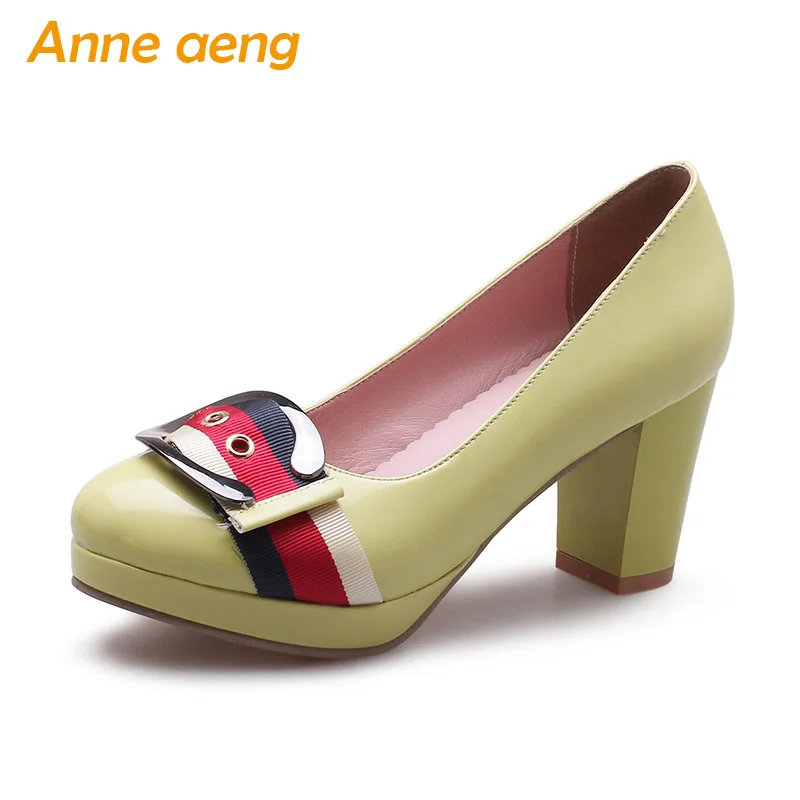 

New Spring/Autumn Women Pumps Platform High Heels Round Toe Buckle Fashion Sexy Ladies Women Shoes Yellow Pumps Big Size 33-43